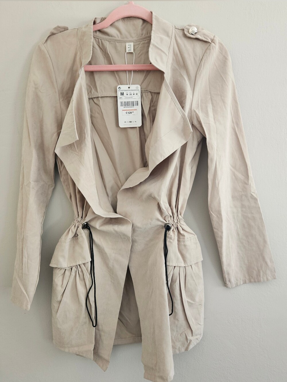 NWT Eswallow Drape Womens Lightweight Trench Coat Jacket Soft Beige Utility Med